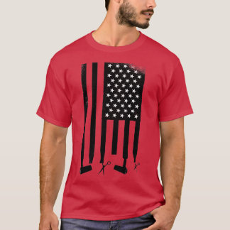 T-shirt Coiffeur américain Drapeau Ciseaux cheveux Sèche-c