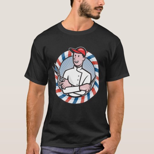 T-shirt Coiffeur avec les ciseaux et la bande dessinée de (Devant)