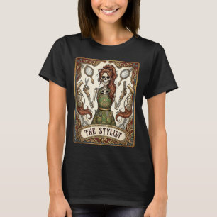 T-shirt Coiffeur Carte de Tarot Squelette Cosmétologie pou