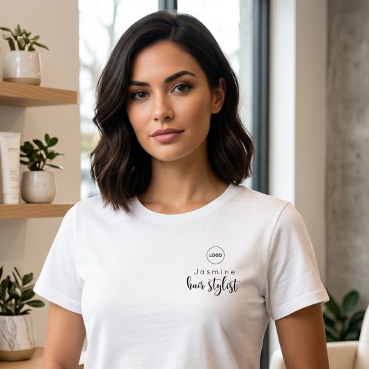 T-shirt Coiffeur Nom Simple de l'Employé Logo Blanc