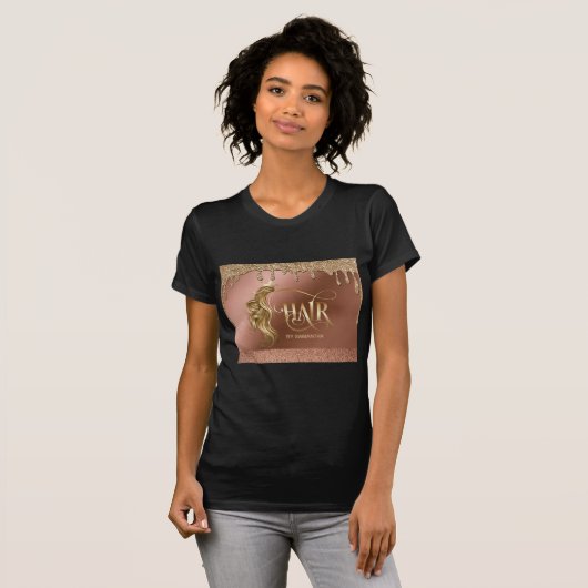 T-shirt Coiffeuse extension cheveux perruque or goutte à g (Devant entier)