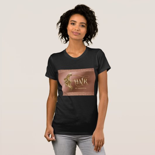 T-shirt Coiffeuse extension cheveux perruque rose or (Devant entier)