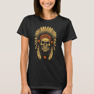 T-shirt Coiffure indienne crâne, crâne chef indien crâne M