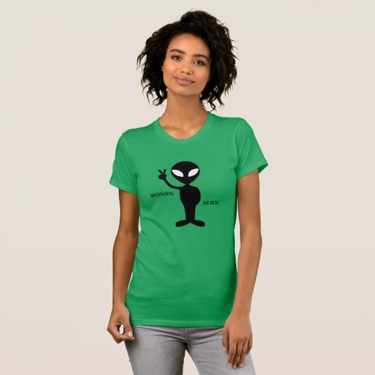 T-shirt Col en v pour femmes avec logo Alien Wonbn, vert (Devant entier)
