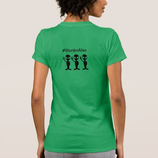T-shirt Col en v pour femmes avec logo Alien Wonbn, vert (Dos)