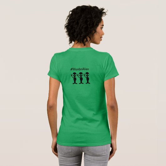 T-shirt Col en v pour femmes avec logo Alien Wonbn, vert (Dos entier)