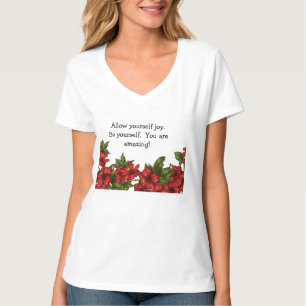 T-shirt col V avec motif hibiscus