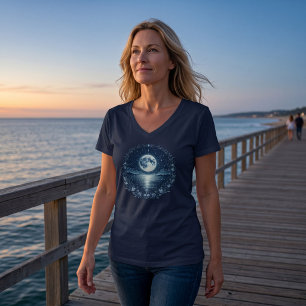T-shirt col V Océan au Clair de Lune Nuit Céleste