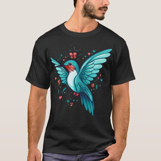 T-shirt Colibri Mignon Avec Fleurs I (Devant)