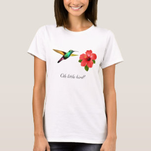 T-shirt Colibri multicolore mignon et fleur rouge