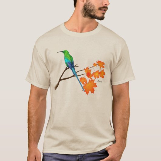 T-shirt Colibri pastel sur une branche d'érable d'automne. (Devant)