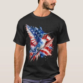 T-shirt Colibri Patriotique, Graphique d'Oiseau au Drapeau