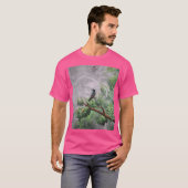 T-shirt Colibri perché sur une branche de feuilles (Devant entier)