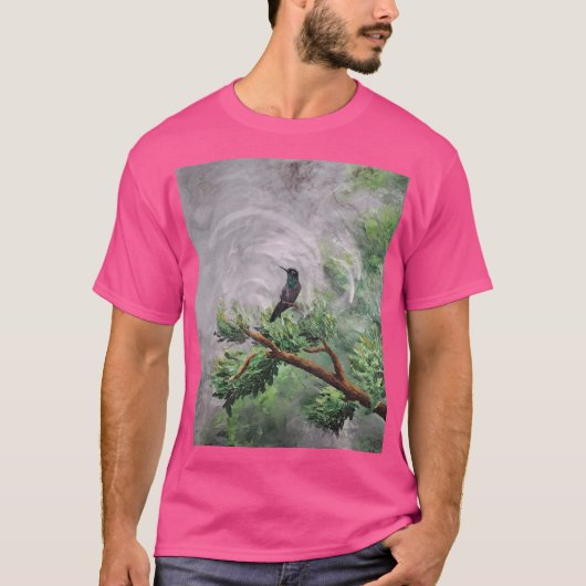 T-shirt Colibri perché sur une branche de feuilles (Devant)