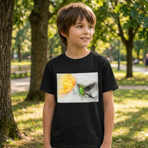T-shirt Colibri vibrant et aquarelle florale jaune