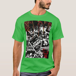 T-shirt Collage de films d'horreur vintage noir blanc sang