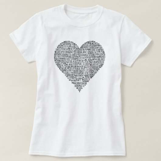 T-shirt Collage de mots en forme de coeur (Design devant)