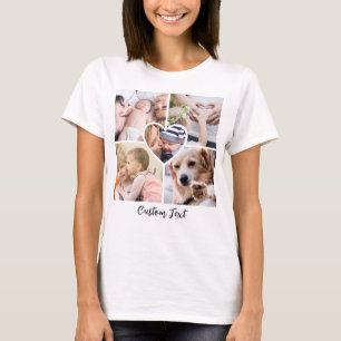 T-shirt Collage de photos de famille Coeur avec script Tex