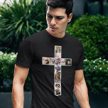 T-shirt Collage de photos de Jésus Cross<br><div class="desc">T-shirt noir religieux urbain avec croix de jésus-christ composé de 12 photos personnalisées. Parfait pour l'usage quotidien ou pour un service commémoratif en mémoire d'un être cher qui est décédé ! Conseil photo : Découpez vos photos en carré avant de télécharger pour vous assurer que le sujet est au centre...</div>
