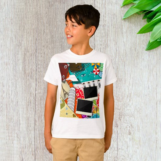 T-shirt Collage de voyage avec des sites touristiques embl