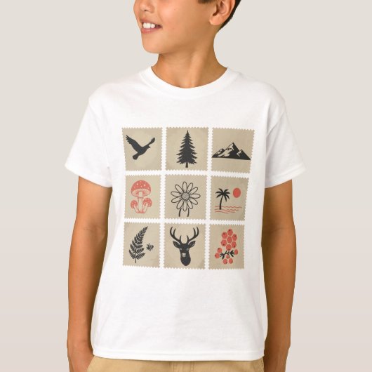 T-shirt Collage des timbres de nature (Devant)