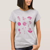 Collage d'illustrations de fleurs vintages en rose