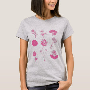 T-shirt Collage d'illustrations de fleurs vintages en rose
