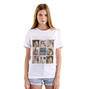 T-shirt Collage familial photo et cadeau gris personnalisé