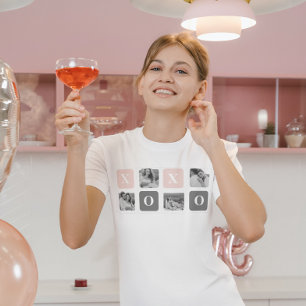 T-shirt Collage photo en couple & Pastel rose & gris XOXO