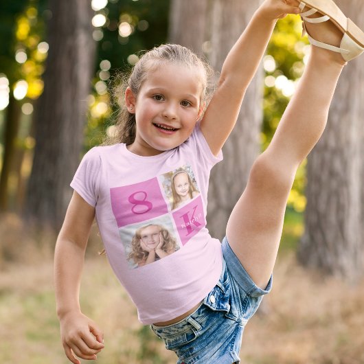 T-shirt Collage photo fille rose mignonne fête d'anniversa