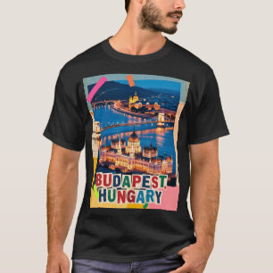 T-shirt Collage Pop Art Paysage Urbain de Nuit Budapest Ho