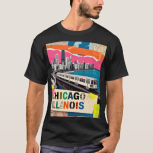 T-shirt Collage Pop Art Train de la skyline de Chicago Voy