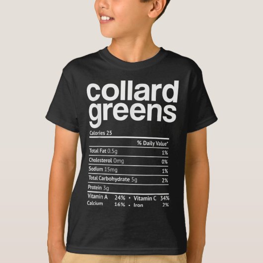 T-shirt Collard Greens Nutrition Facts Funny Thanksgiving (Devant)