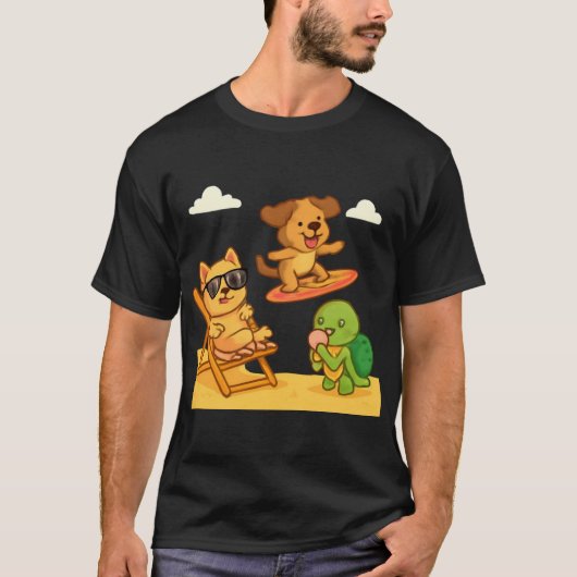 T-shirt Collection d'Animaux d'été - Joli style de dessin  (Devant)