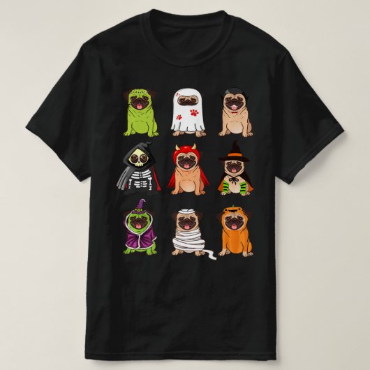T-shirt Collection de carlins Happy Pugoween Cos Éffrayant (Design devant)