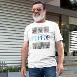 T-shirt Collection photo Poppop moderne<br><div class="desc">T-shirt grand-père moderne avec 6 photos de famille à remplacer par le vôtre,  le dicton "nous vous aimons" dans une police de script élégante,  le titre "POPPOP" dans une police serif dégradé bleu tendance,  et les noms des enfants.</div>