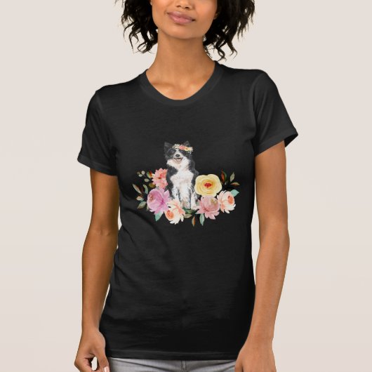 T-shirt Collie à la frontière florale (Devant)