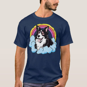 T-shirt Collie à la frontière mignonne Cloud arc-en-ciel t