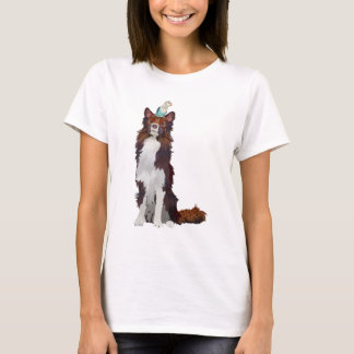T-SHIRT COLLIE COLORÉE ET OISEAU BLEU