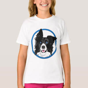 T-shirt Collie de bordure noire et blanche avec yeux bleus