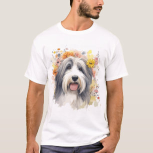 T-shirt Collie hérissée entre Fleurs sauvages 1