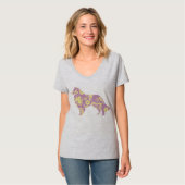 T-shirt Collie rose Fleur sur gris (Devant entier)