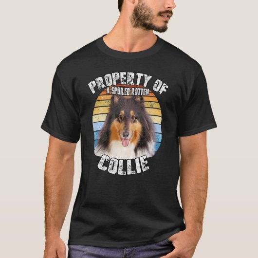 T-shirt Collie Tri Rétro Propriété De (Devant)