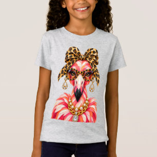 T-Shirt "Collier en perles dorées avec imprimé flamant ros