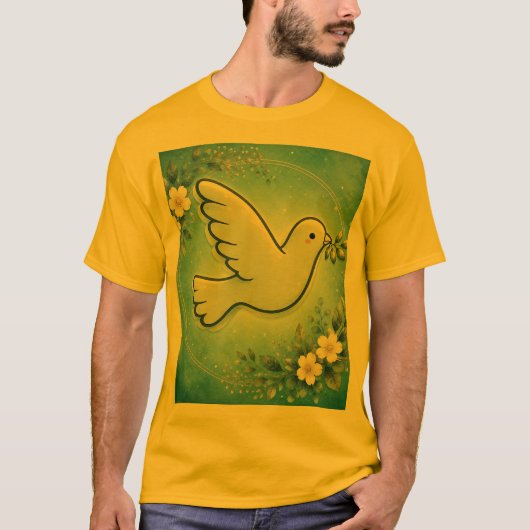T-shirt Colombe paisible en fleurs. (Devant)