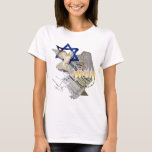 T-shirt Colombe, Tallit et Menorah B<br><div class="desc">Notre conception unique et belle utilisant le Magen David,  une colombe,  Tallit et Menorah.  Cette fois sans l'arrière - plan.</div>