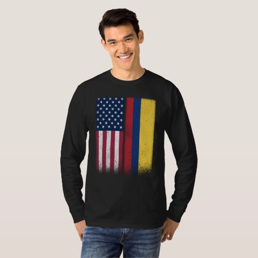 T-shirt Colombia Colombian American Flags Proud USA Colomb (Devant entier)