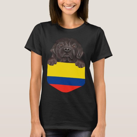 T-shirt Colombia Flag Newfoundland Dog In Pocket (Devant)