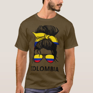 T-shirt Colombie Drapeau Colombienne Femme Avec Messy Bun 