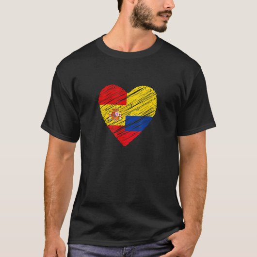 T-shirt Colombie Espagne Coeur espagnol Drapeau colombien  (Devant)